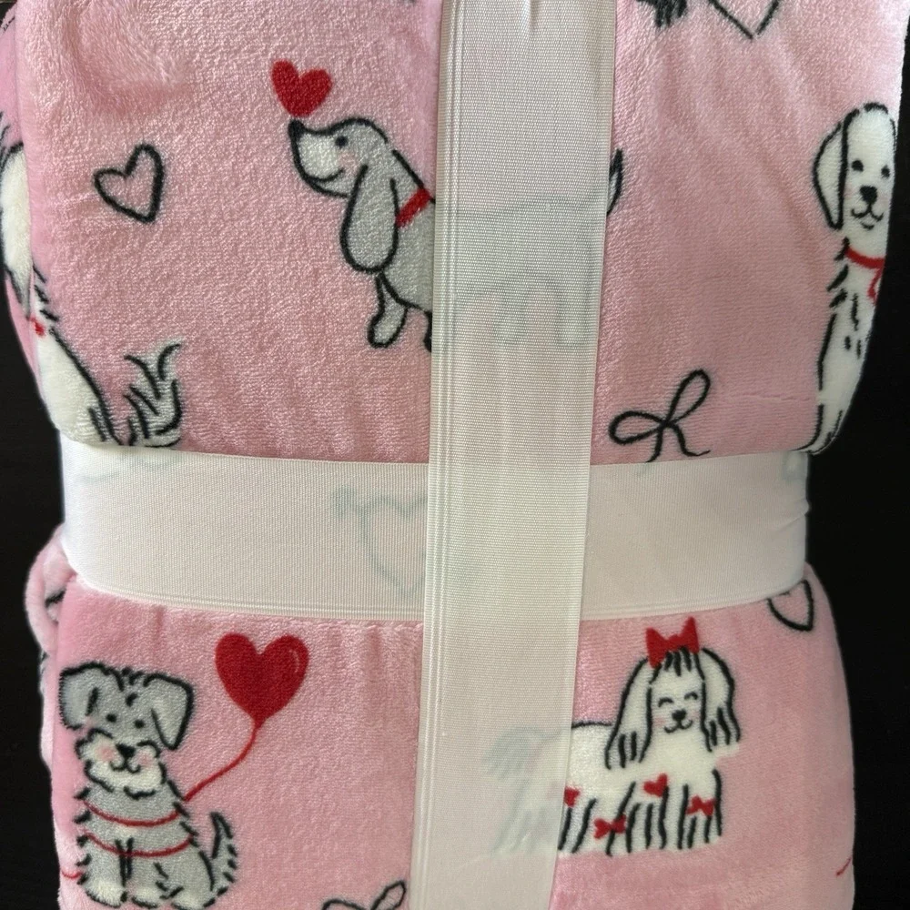 Members Mark Soft Cozy Pink‎ Dogs Hearts Lounge Throw Blanket 60x70 New